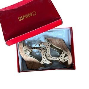 Carlos Santana NWT Cutout Geneva Cork Wedge Heel Sandals Natural Size 6.5